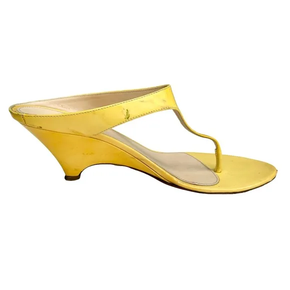 PRADA Yellow Patent Leather Wedge Thong Sandals Mules Women’s Size 37.5