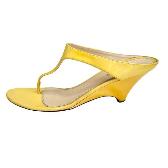 PRADA Yellow Patent Leather Wedge Thong Sandals Mules Women’s Size 37.5