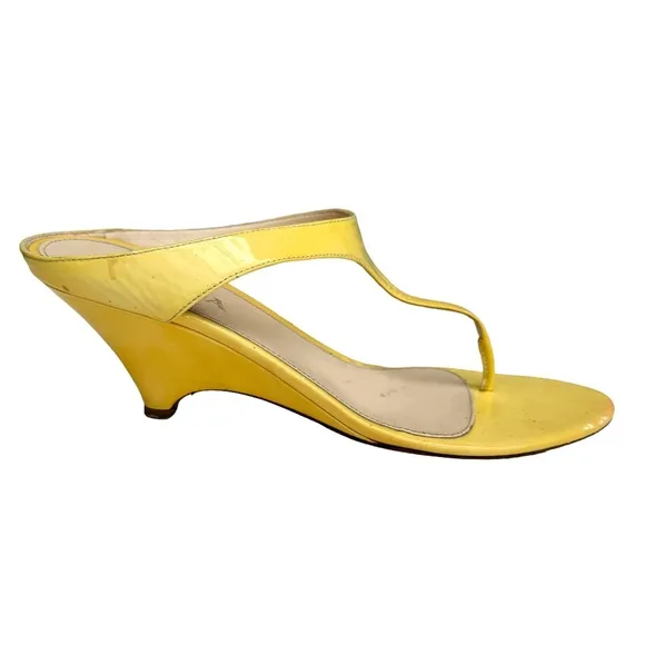 PRADA Yellow Patent Leather Wedge Thong Sandals Mules Women’s Size 37.5