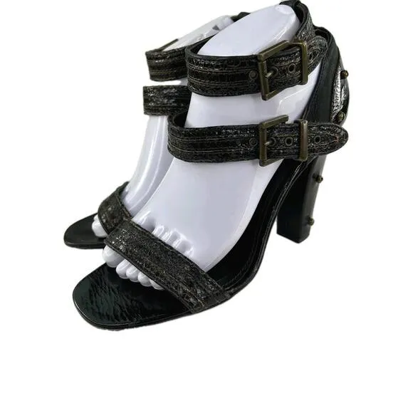 PROENZA SCHOULDER Ankle-Strap Double Buckle US 9.5 Black Heels Studs Sandals