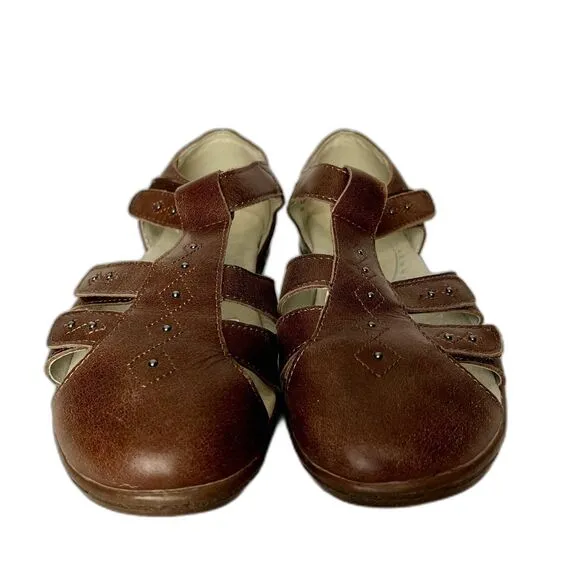 Propet Heather Fisherman Sandals Brown Leather Embroidery Grandmacore Sz 7 1/2