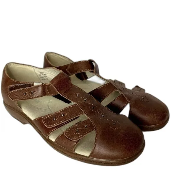 Propet Heather Fisherman Sandals Brown Leather Embroidery Grandmacore Sz 7 1/2