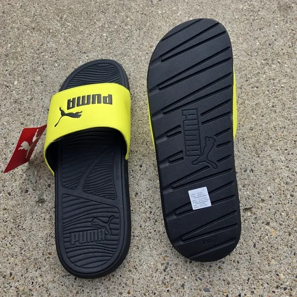 Puma Black and Yellow Slide Sandals Men Size 11