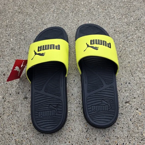 Puma Black and Yellow Slide Sandals Men Size 11
