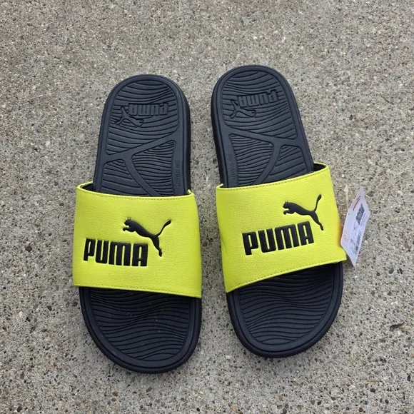 Puma Black and Yellow Slide Sandals Men Size 11