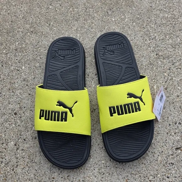 Puma Black and Yellow Slide Sandals Men Size 11