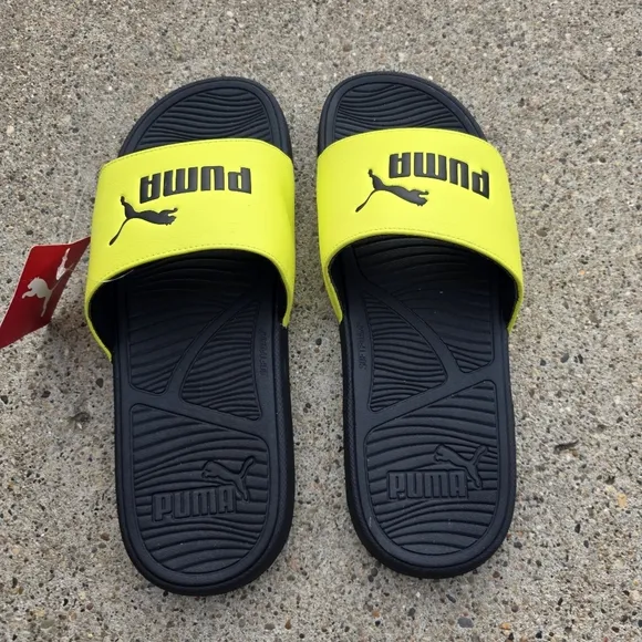Puma Black and Yellow Slide Sandals Men Size 11