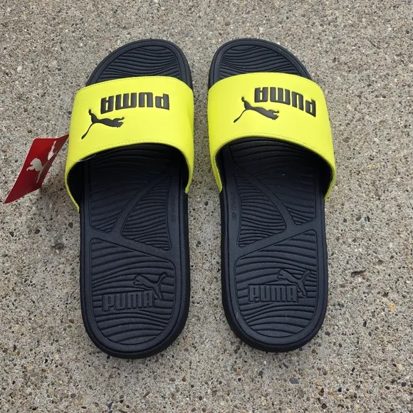 Puma Black and Yellow Slide Sandals Men Size 11