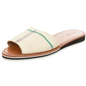 RACHEL COMEY Sandals Size 7 Flats Plaid Raffia Natural Woven Slides Designer