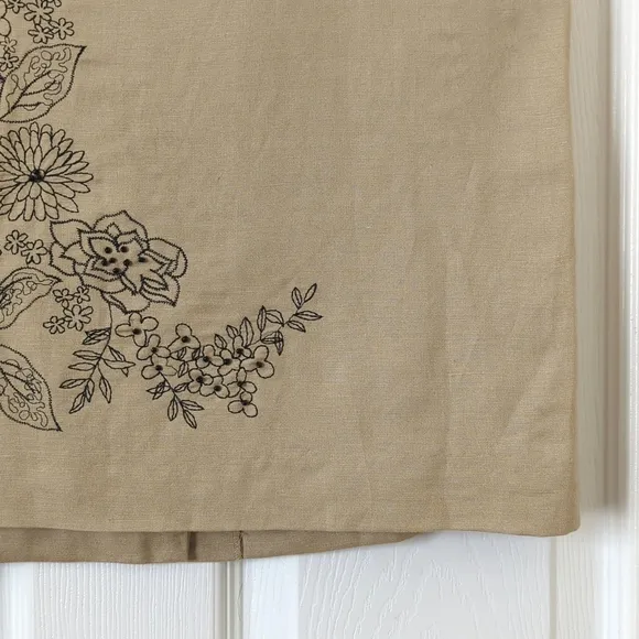 Rafael 90's Vintage Floral Embroidered &amp; Beaded Linen Blend Mini Skirt Tan SP