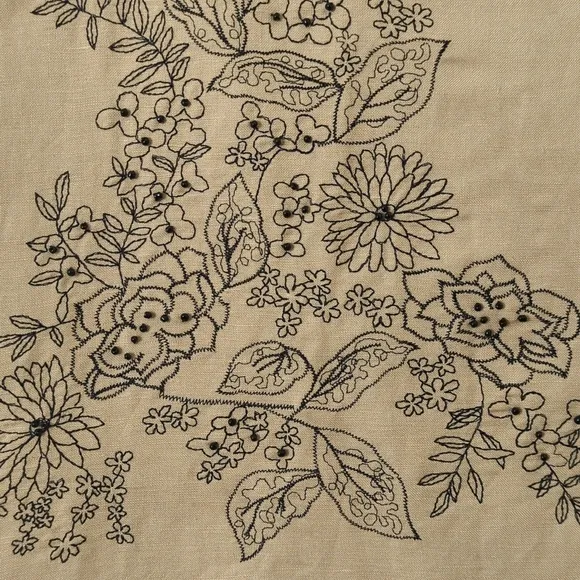 Rafael 90's Vintage Floral Embroidered &amp; Beaded Linen Blend Mini Skirt Tan SP