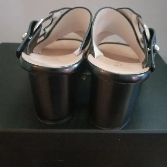 RAG &amp; BONE August Black Croco Embossed Leather Slides Block Heels Sandals 36.5