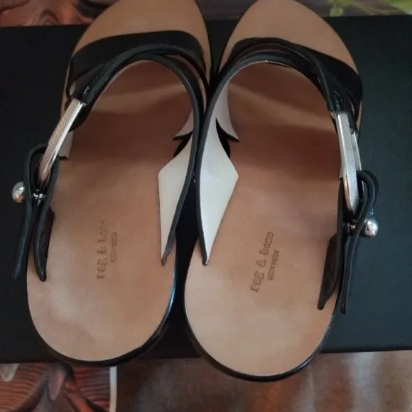 RAG &amp; BONE August Black Croco Embossed Leather Slides Block Heels Sandals 36.5