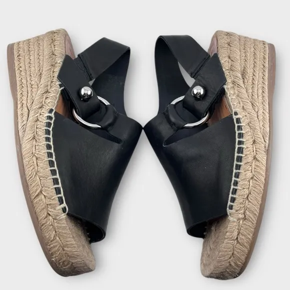 RAG &amp; BONE black leather Arc Wedge peep toe espadrille sandals size 38.5