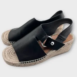 RAG &amp; BONE black leather Arc Wedge peep toe espadrille sandals size 38.5