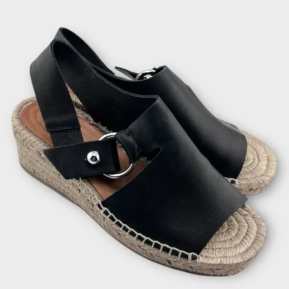 RAG &amp; BONE black leather Arc Wedge peep toe espadrille sandals size 38.5