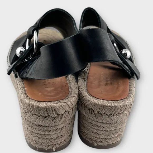RAG &amp; BONE black leather Arc Wedge peep toe espadrille sandals size 38.5