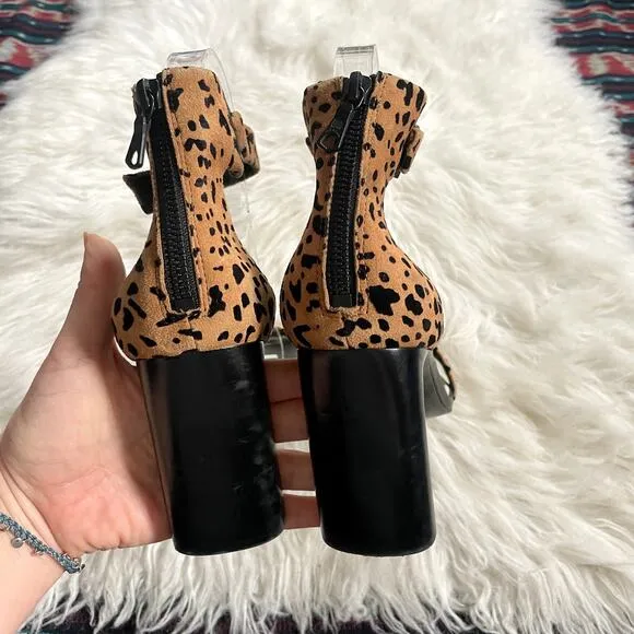rag &amp; bone Ellis Cheetah Print Animal Print Sandals Block Heel Heels sz 38.5