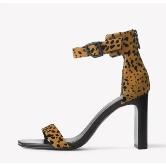 rag &amp; bone Ellis Cheetah Print Animal Print Sandals Block Heel Heels sz 38.5
