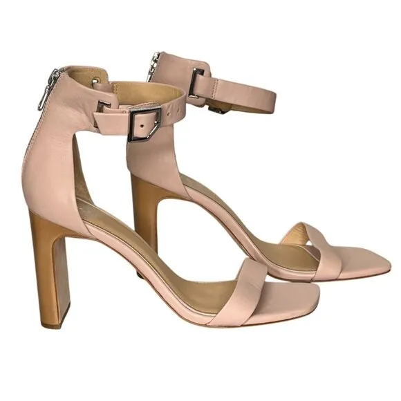 Rag &amp; Bone Ellis Sandal Nude Leather Block Heel Ankle Strap Sandals SZ 39, US 9