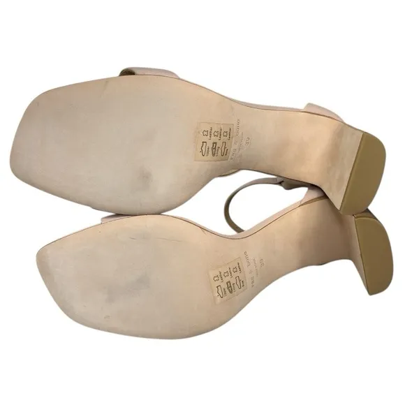 Rag &amp; Bone Ellis Sandal Nude Leather Block Heel Ankle Strap Sandals SZ 39, US 9