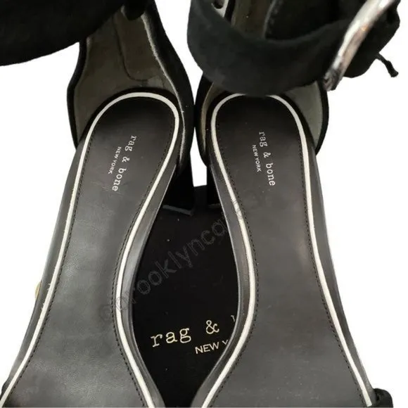 Rag &amp; Bone Ellis Sandals Heels Leather Suede Black 8