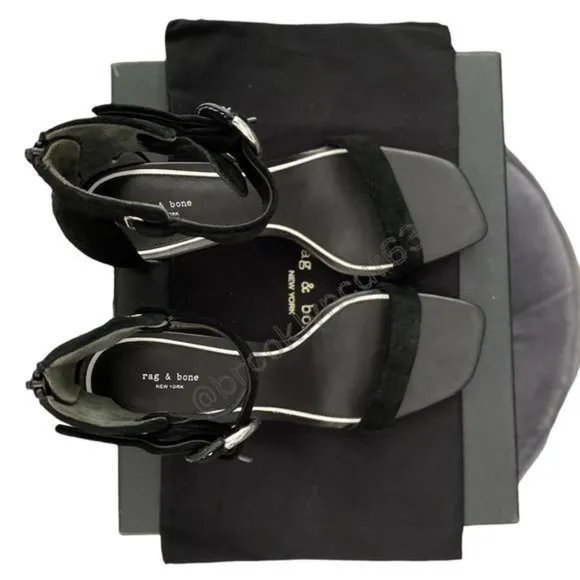 Rag &amp; Bone Ellis Sandals Heels Leather Suede Black 8