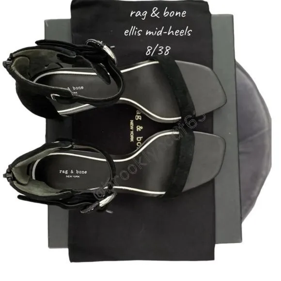 Rag &amp; Bone Ellis Sandals Heels Leather Suede Black 8