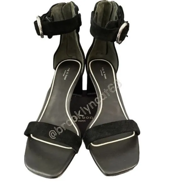 Rag &amp; Bone Ellis Sandals Heels Leather Suede Black 8
