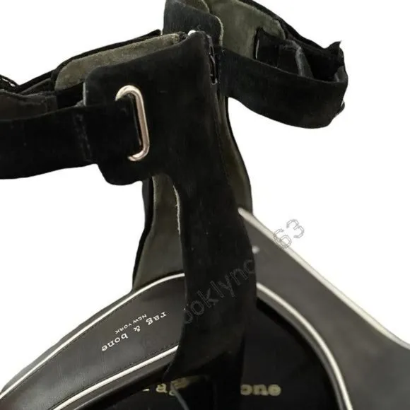 Rag &amp; Bone Ellis Sandals Heels Leather Suede Black 8