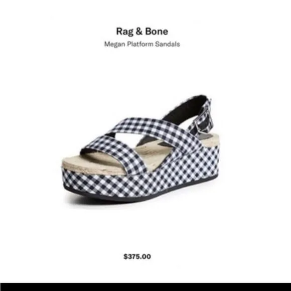 ✅️ Rag &amp; Bone Megan Gingham Platorm Sandals. NWOT.  No box