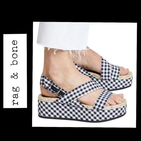 ✅️ Rag &amp; Bone Megan Gingham Platorm Sandals. NWOT.  No box