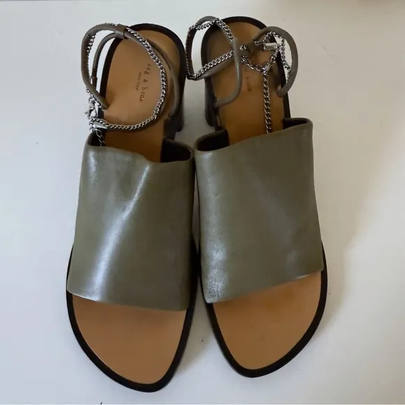 Rag &amp; Bone Nella High In Light Olive Block Chain Sandals Heels SZ 41 US 11