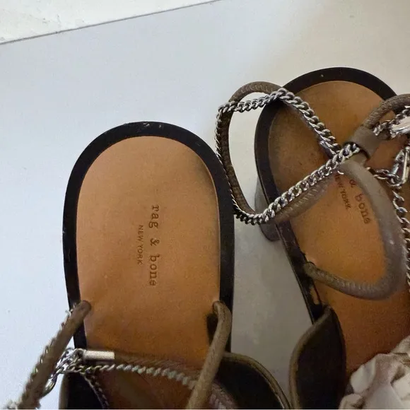 Rag &amp; Bone Nella High In Light Olive Block Chain Sandals Heels SZ 41 US 11