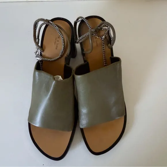 Rag &amp; Bone Nella High In Light Olive Block Chain Sandals Heels SZ 41 US 11