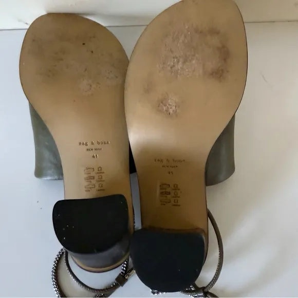 Rag &amp; Bone Nella High In Light Olive Block Chain Sandals Heels SZ 41 US 11