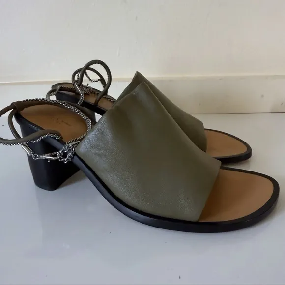 Rag &amp; Bone Nella High In Light Olive Block Chain Sandals Heels SZ 41 US 11
