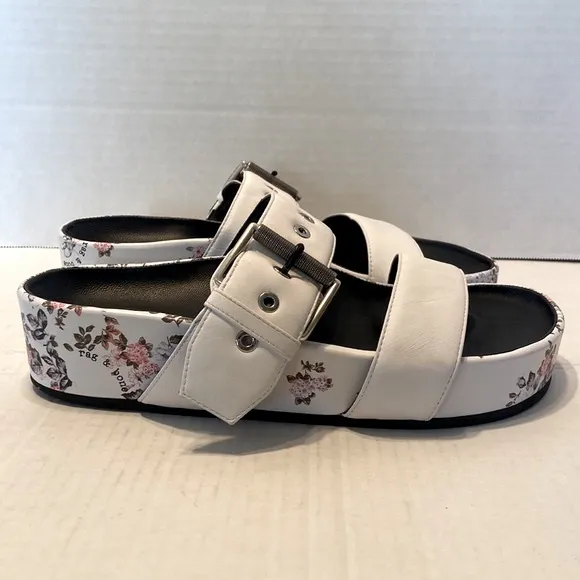 Rag &amp; Bone New York Slip On White Floral Platform Sandals Size 40