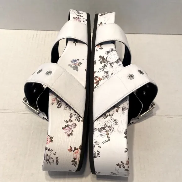 Rag &amp; Bone New York Slip On White Floral Platform Sandals Size 40
