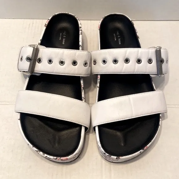 Rag &amp; Bone New York Slip On White Floral Platform Sandals Size 40