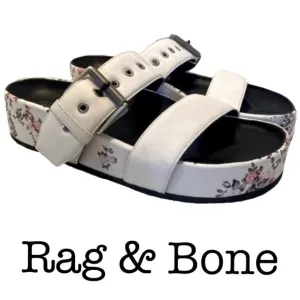 Rag &amp; Bone New York Slip On White Floral Platform Sandals Size 40