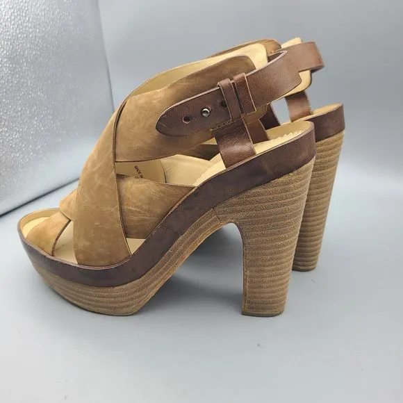 Rag &amp; Bone Sandals Sloane Tan Nubuck Leather Platform Heel Slingback Sz 10 40