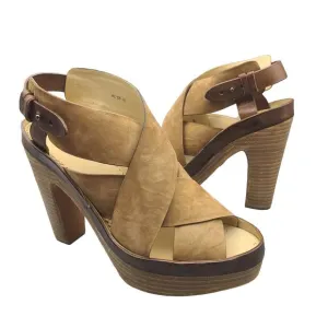 Rag &amp; Bone Sandals Sloane Tan Nubuck Leather Platform Heel Slingback Sz 10 40