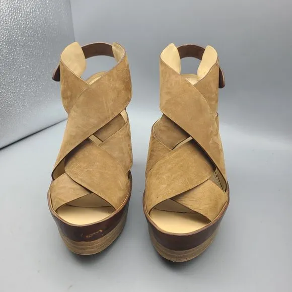 Rag &amp; Bone Sandals Sloane Tan Nubuck Leather Platform Heel Slingback Sz 10 40