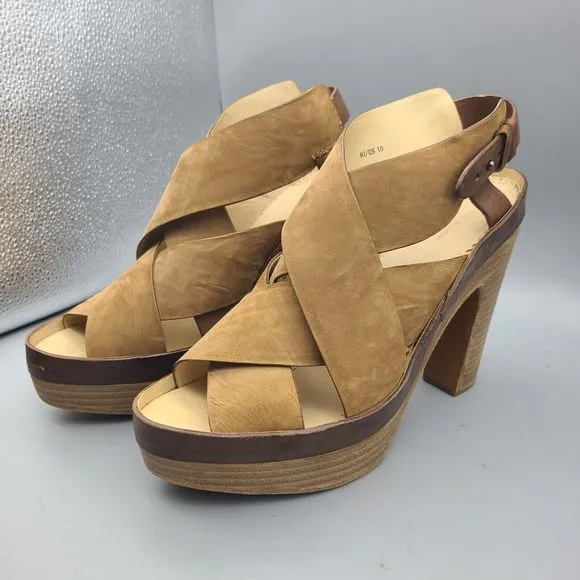 Rag &amp; Bone Sandals Sloane Tan Nubuck Leather Platform Heel Slingback Sz 10 40