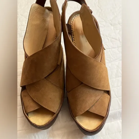 Rag &amp; Bone Sandals Sloane Tan Nubuck Leather Platform Heel Slingback