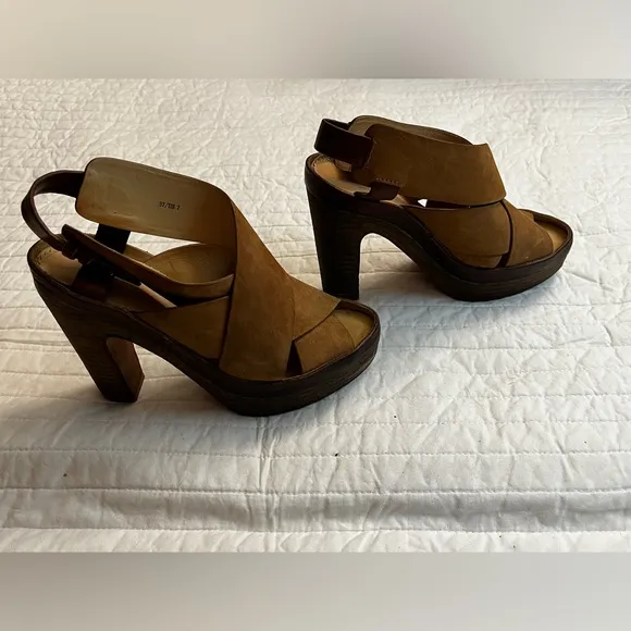 Rag &amp; Bone Sandals Sloane Tan Nubuck Leather Platform Heel Slingback