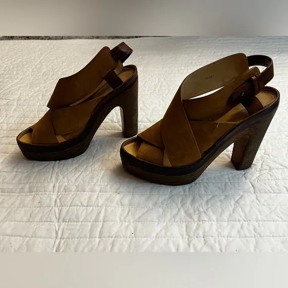 Rag &amp; Bone Sandals Sloane Tan Nubuck Leather Platform Heel Slingback