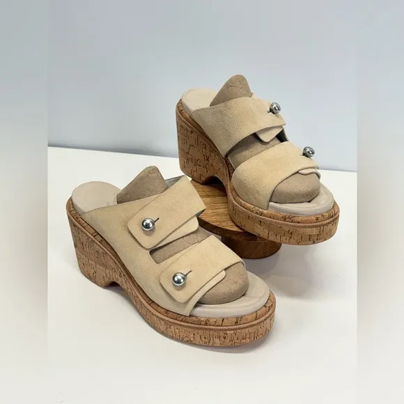 RAG &amp; BONE Stone Beige suede SOMMER cork platform sandals size 39.5/9.5US..