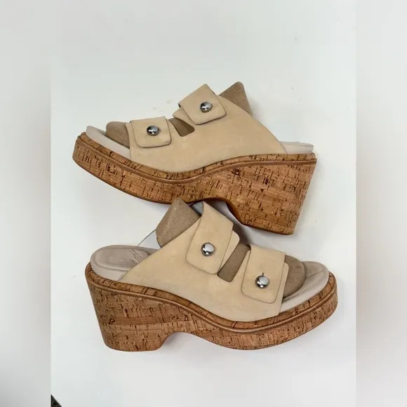 RAG &amp; BONE Stone Beige suede SOMMER cork platform sandals size 39.5/9.5US..